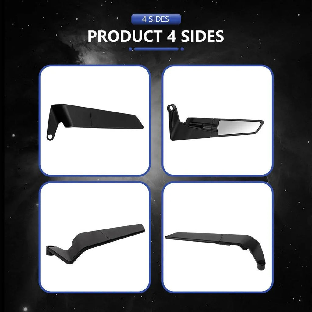 Motorcycle Rearview Mirror Black Wind Wing 360° Adjustable