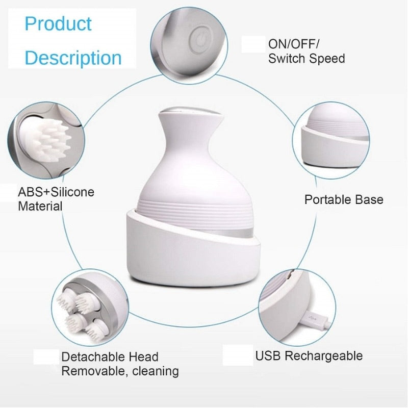 Electric Scalp Massager with 4 Clusters | Rechargeable & Full-Body Relaxation