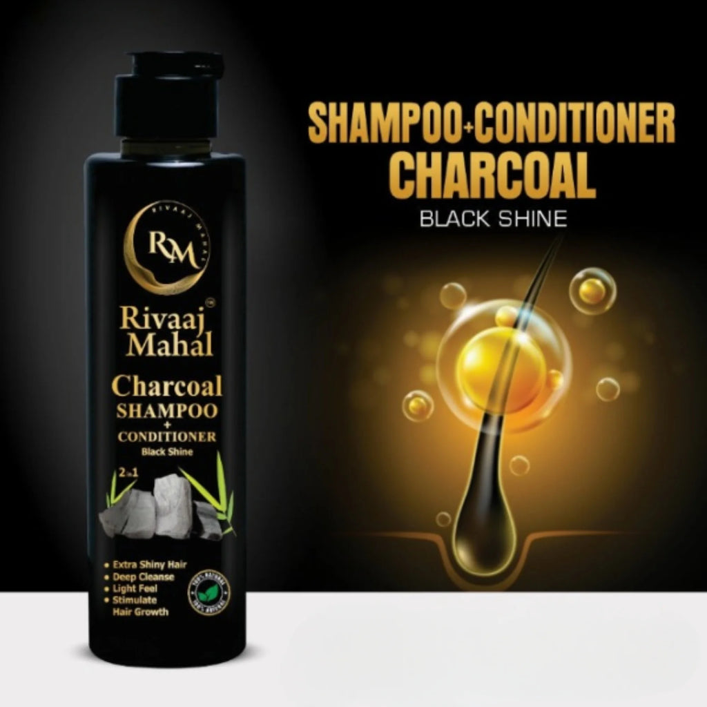 Rivaaj Mahal Charcoal Shampoo + Conditioner 2-in-1 | Black Shine Formula