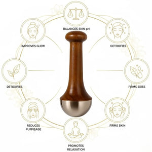 Kansa Wand Face & Foot Massager | Ayurvedic Bronze Massage Tool with Wooden Handle | For Face, Neck, Head & Body
