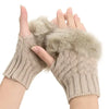 Women’s Faux Fur Fingerless Knitted Gloves | Warm Winter Hand Wrist Warmers | Soft, Stylish & Comfortable | Beige