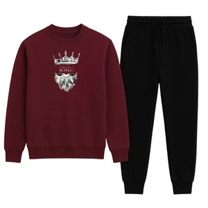 KING Printed Maroon Tracksuit Sweatshirt & Trouser | Warm & Comfortable Winter Wear | XL