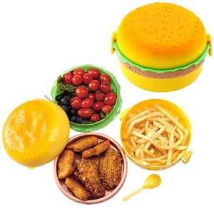 Hamburger Shaped Kids Lunch Box  | Portable Multi-Layer Food Container for School & Travel