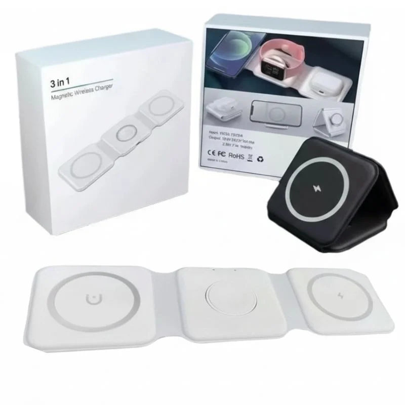 3-in-1 Foldable Magnetic Wireless Charger 15W Charging Station for Phone, Smartwatch and Earbuds