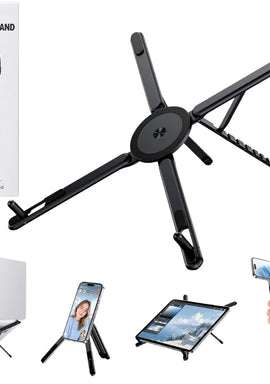 3-in-1 Magnetic Foldable  Stand |Model K001 | Aluminum Alloy Phone laptop & Tablet Holder | 8-Level Adjustable Height | 360° Rotating Base | Portable Travel Stand